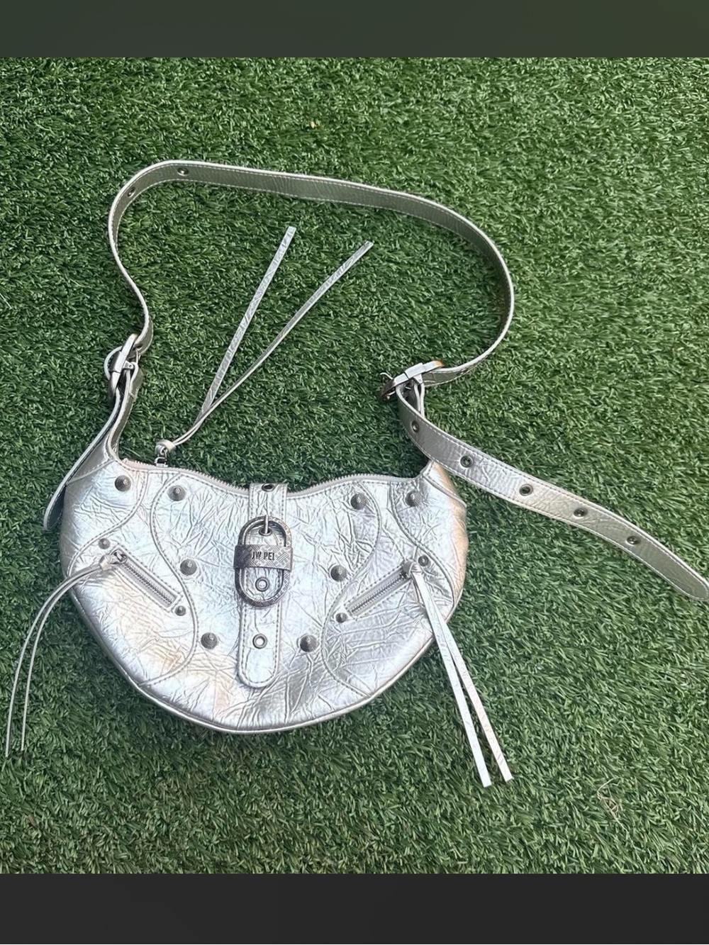 JW PEI Silver Metallic Crescent Shoulder Bag